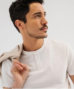 Tee-shirt manches courtes col tunisien homme